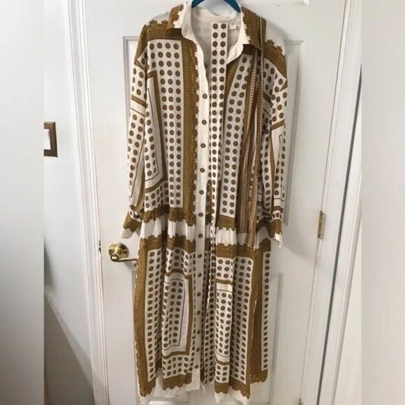 ZIMMERMANN SZ 8 DOTTED SCARF MIDI DRESS EUC NECK SASH WAIST BELT RELAXED - Picture 9 of 11